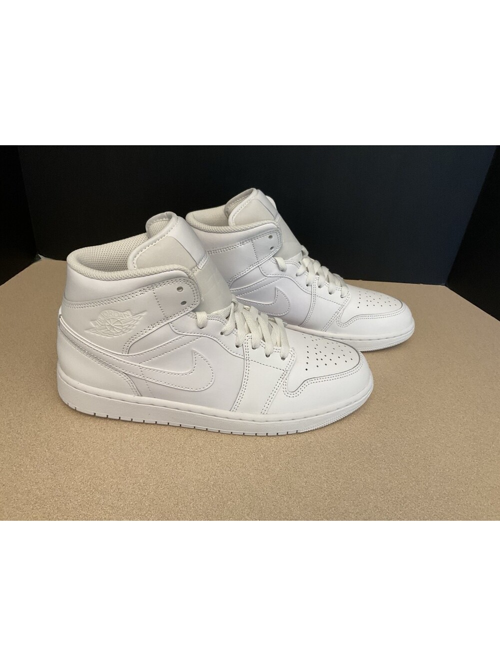 New! Mens Nike Air Jordan 1 Mid Triple White Athletic Shoes. Size 9. Awesome!